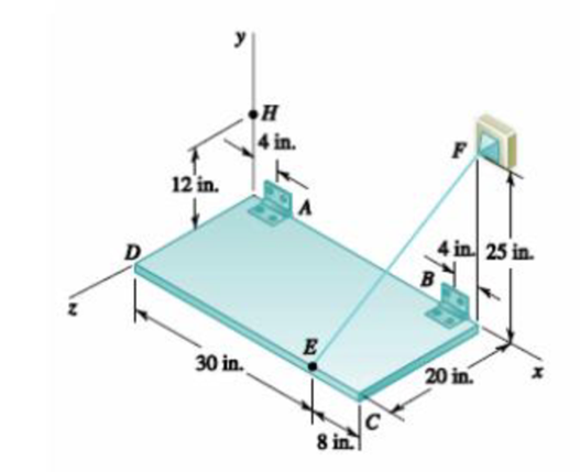 Chapter 4, Problem 4.152RP, The rectangular plate shown weighs 75 lb and is held in the position shown by hinges at A and B and 