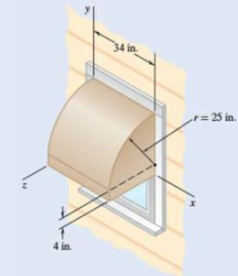 Chapter 5.4, Problem 5.111P, A window awning is fabricated from sheet metal with a uniform thickness. Locate the center of 