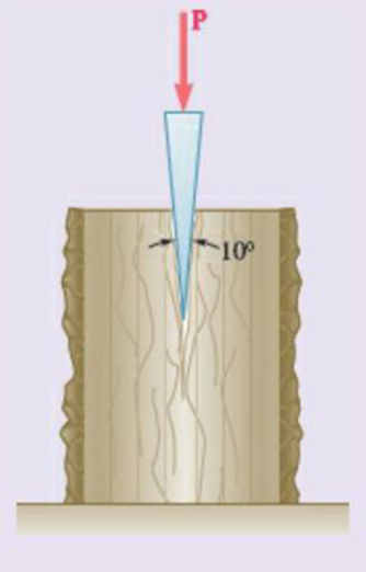 Chapter 8, Problem 8.142RP, A 10 wedge is used to split a section of a log. The coefficient of static friction between the wedge 