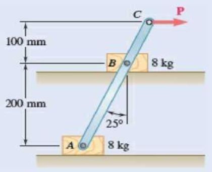 Chapter 8.1, Problem 8.43P, Two 8-kg blocks A and B resting on shelves are connected by a rod of negligible mass. Knowing that 