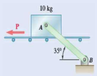 Chapter 8.1, Problem 8.7P, The 10-kg block is attached to link AB and rests on a moving belt. Knowing that S = 0.30 and k = 