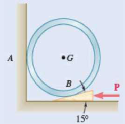 Chapter 8.2, Problem 8.65P, A 15 wedge is forced under a 50-kg pipe as shown. Knowing that the coefficient of static friction at 