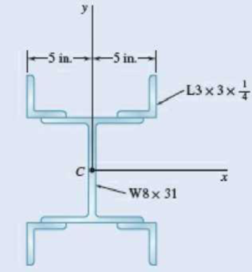 Chapter 9.2, Problem 9.51P, Four L3  3  14 - in. angles are welded to a rolled W section as shown. Determine the moments of 