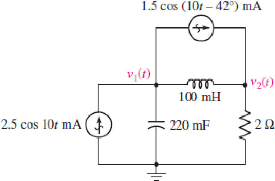 Chapter 10, Problem 49E, Referring to the circuit of Fig. 10.59, employ phasor-based analysis techniques to determine the two 