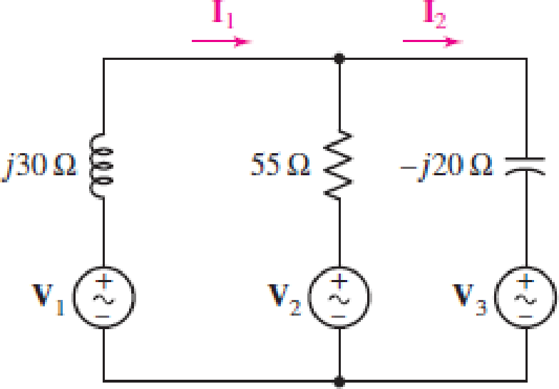 Chapter 10, Problem 50E, In the phasor-domain circuit represented by Fig. 10.60, let , , and . Calculate I1 and I2. FIGURE , example  4