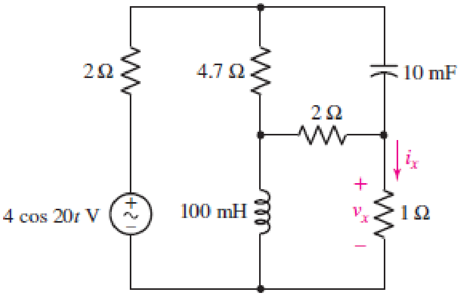 Chapter 10, Problem 55E, Employ phasor analysis to obtain an expression for vx as labeled in the circuit of Fig. 10.63.  