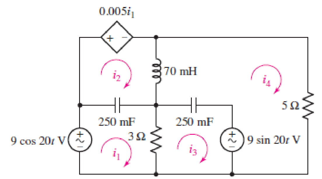 Chapter 10, Problem 60E, Obtain an expression for each of the four mesh currents labeled in the circuit of Fig. 10.66.  