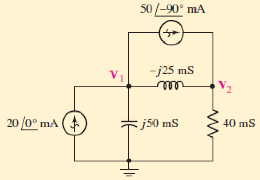 Chapter 10.6, Problem 12P, Use nodal analysis on the circuit of Fig. 10.23 to find V1 and V2.  FIGURE 10.23 