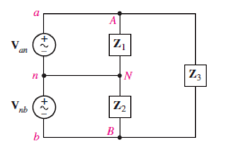 Chapter 12, Problem 11E, The single-phase three-wire system of Fig. 12.31 has three separate load impedances. If the source 