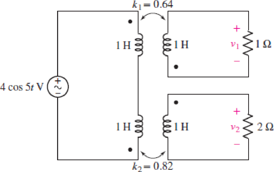 Chapter 13, Problem 28E, Compute v1, v2, and the average power delivered to each resistor in the circuit of Fig. 13.54. 