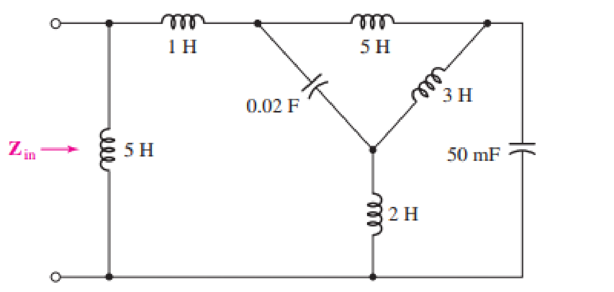 Chapter 16, Problem 23E, Determine the input impedance Zin of the one-port shown in Fig. 16.51 if  is equal to (a) 50 rad/s; 