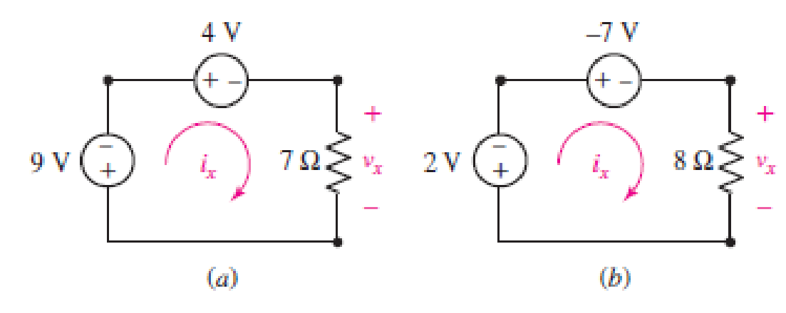 Chapter 3, Problem 17E, For each of the circuits in Fig. 3.59, determine the voltage vx and the current ix.  FIGURE 3.59 