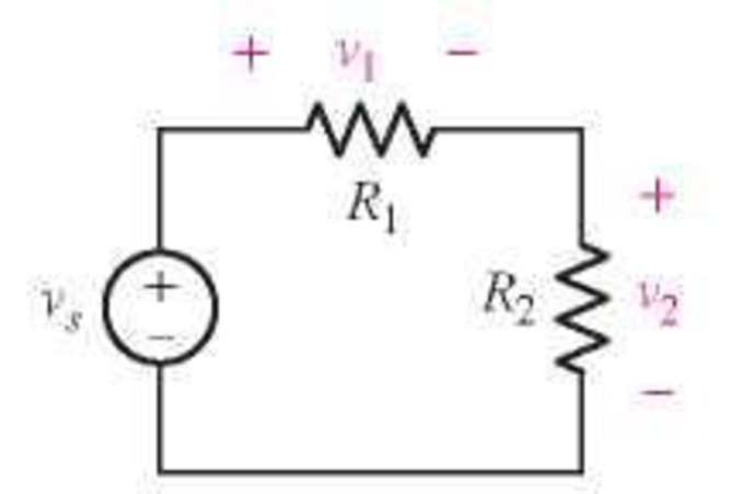 Chapter 3, Problem 22E, Consider the simple circuit shown in Fig. 3.63. (a) Using KVL, derive the expressions v1=vsR1R1+R2 