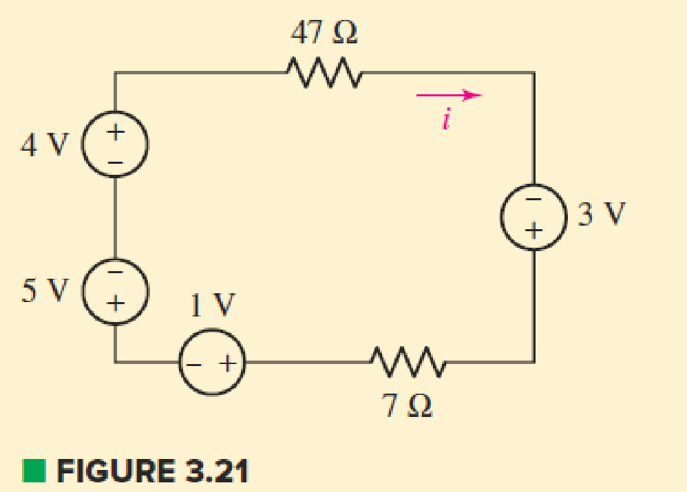 Chapter 3.6, Problem 9P, Determine the current i in the circuit of Fig. 3.21 after first replacing the four sources with a 