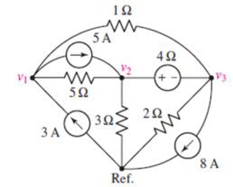 Chapter 4, Problem 18E, Determine the nodal voltages as labeled in Fig. 4.48, making use of the super-node technique as 