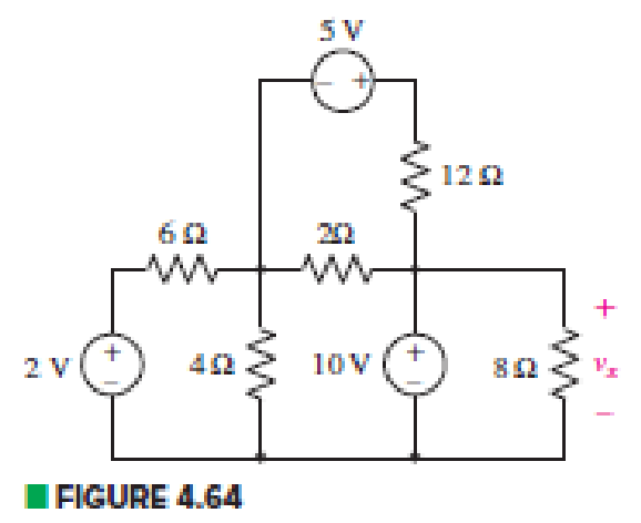 Chapter 4, Problem 37E, Find the unknown voltage vx in the circuit in Fig. 4.64. 