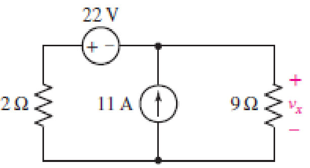 Chapter 4, Problem 56E, Solve for the voltage vx as labeled in the circuit of Fig. 4.82 using (a) mesh analysis. (b) Repeat 