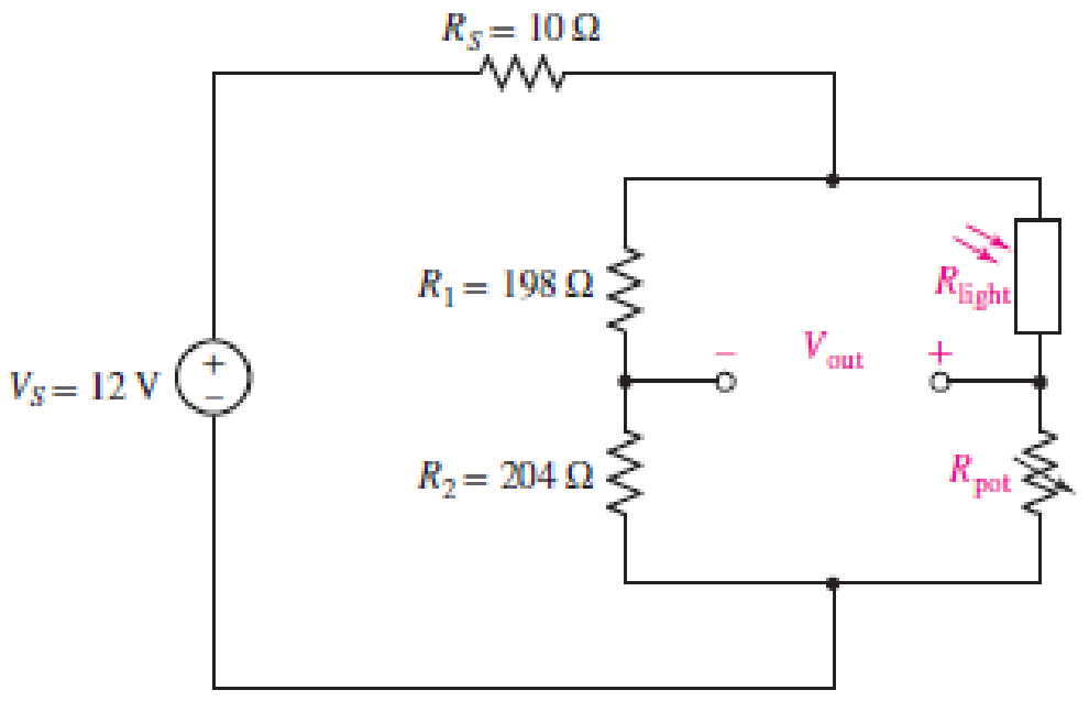 Chapter 4, Problem 74E, A light-sensing circuit is in Fig. 4.90, including a resistor that changes value under illumination 