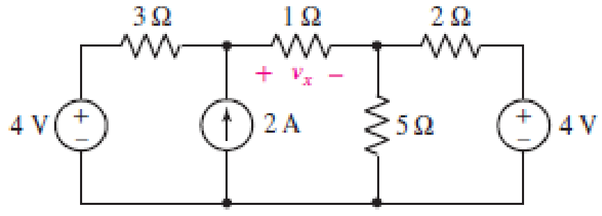 Chapter 5, Problem 10E, (a) Using superposition, determine the voltage labeled vx in the circuit represented in Fig. 5.55. 