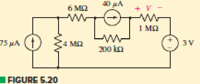 Chapter 5.2, Problem 4P, For the circuit of Fig. 5.20, compute the voltage V across the 1 M resistor using repeated source 
