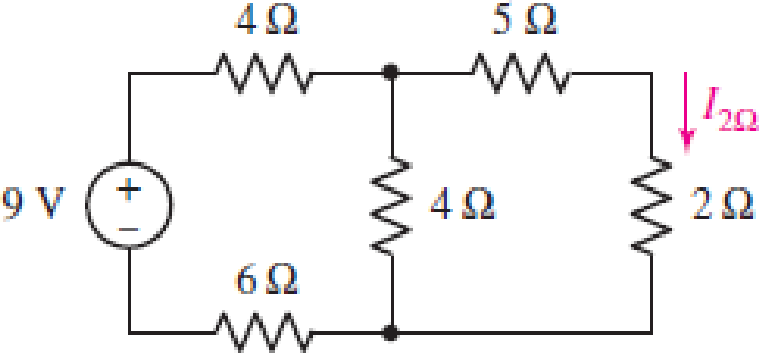 Chapter 5.3, Problem 6P, Use Thvenins theorem to find the current through the 2  resistor in the circuit of Fig. 5.28. (Hint: 