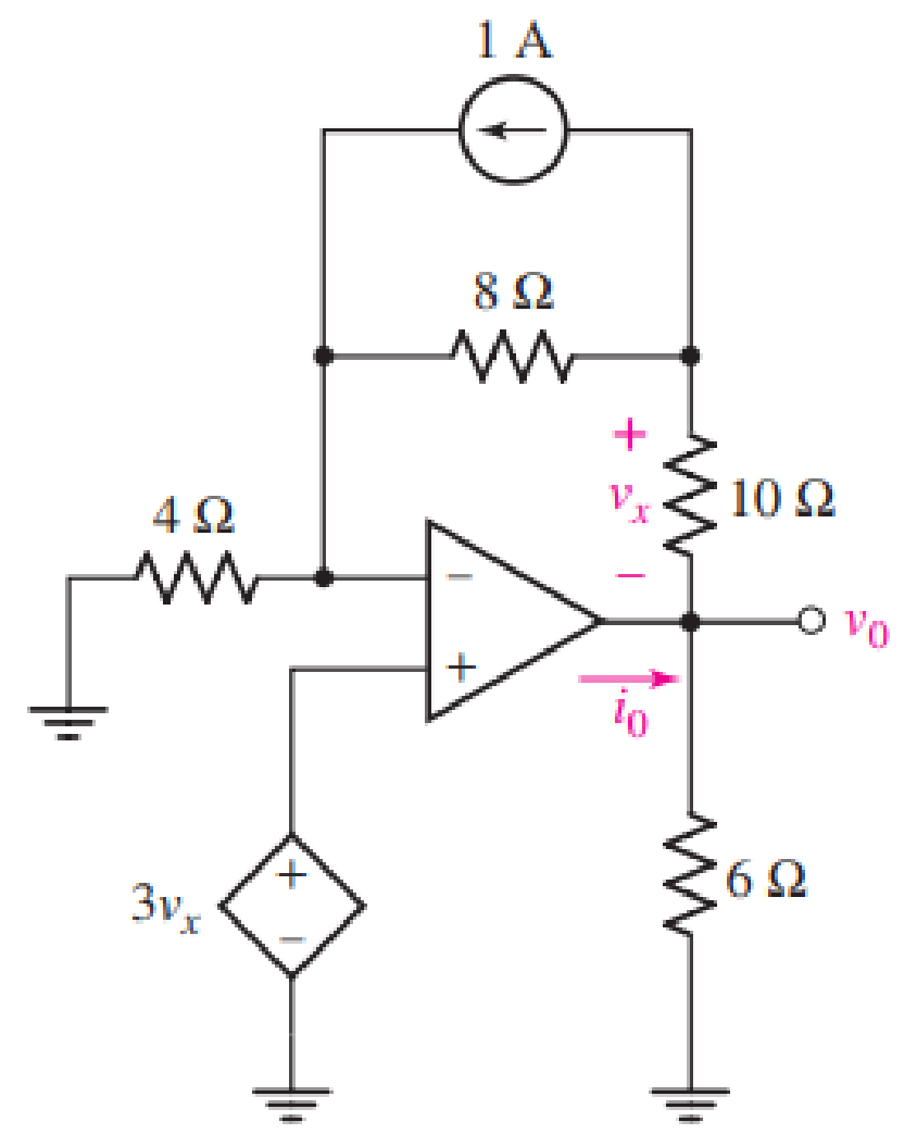 Chapter 6, Problem 12E, Determine the output voltage v0 and the current labeled i0 in the circuit in Fig. 6.42. FIGURE 6.42 
