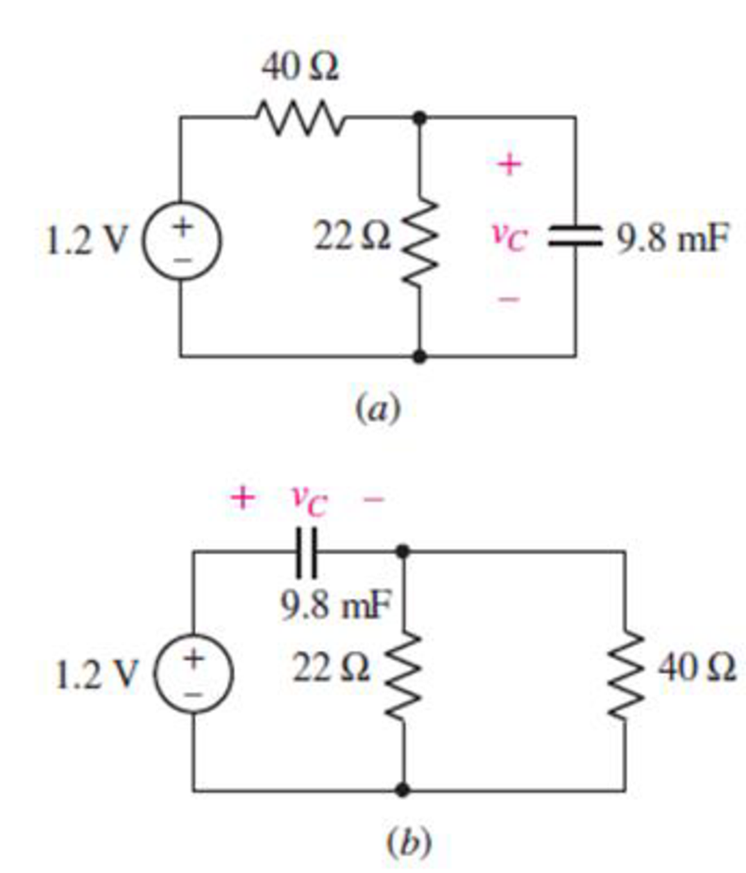 Chapter 7, Problem 14E, Calculate the power dissipated in the 40  resistor and the voltage labeled vC in each of the 