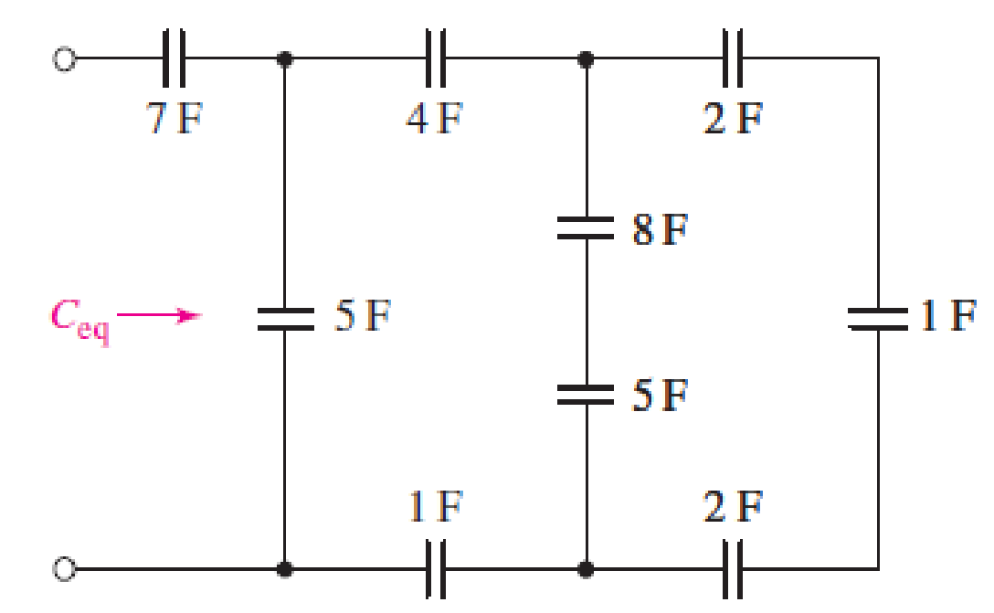 Chapter 7, Problem 34E, Compute the equivalent capacitance Ceq as labeled in Fig. 7.56. FIGURE 7.56 