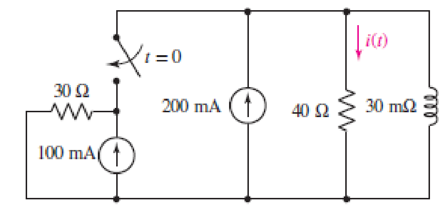 Chapter 8, Problem 67E, Obtain an expression for i(t) as labeled in the circuit diagram of Fig. 8.91, and determine the 