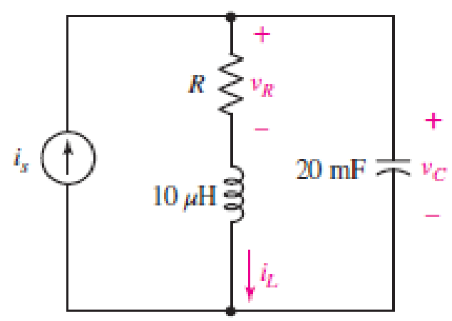 Chapter 9, Problem 52E, In the series circuit of Fig. 9.53, set R = 1 . (a) Compute  and 0. (b) If is = 3u(t) + 2u(t) mA, 