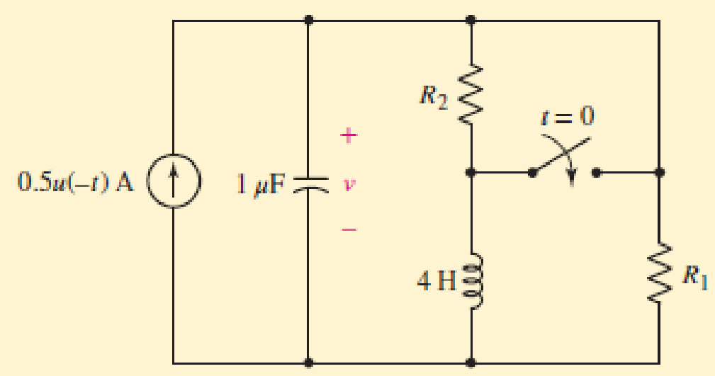 Chapter 9.3, Problem 5P, (a) Choose R1 in the circuit of Fig. 9.14 so that the response after t = 0 will be critically 