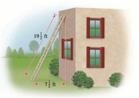 Chapter 1.4, Problem 90E, Reach of a Ladder A 1912ft leans against a building. The base of the ladder is 712ft from the 