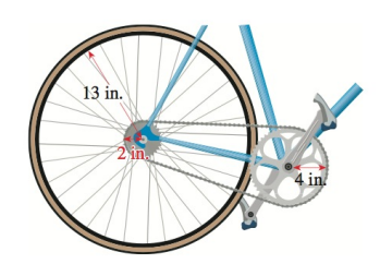 Chapter 5.1, Problem 92E, Bicycle Wheel The sprockets and chain of a bicycle are shown in the figure. The pedal sprocket has a 