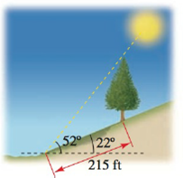 Chapter 5.5, Problem 37E, Height of a Tree A tree on a hillside casts a shadow 215 ft down the hill. If the angle of 
