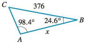 Chapter 5.5, Problem 3E, 3-8. Finding an Angle or Side Use the Law of Sines to find the indicated side x or angle . 
