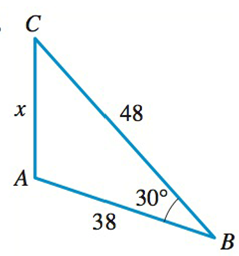 Chapter 5.6, Problem 27E, 21-28Law of Sines or Law of Cosines? Find the indicated side x or angle .Use either the Law of Sines 