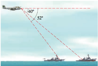 Chapter 5.CR, Problem 32E, Distance Between Two Ships A pilot measures the angles of depression to two ships to be 40 and 52 
