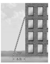 Chapter 5.CT, Problem 10CT, The base of the ladder in the figure is 6 ft from the building, and the angle formed by the ladder 