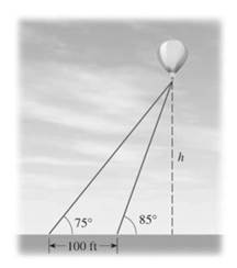 Chapter 5.CT, Problem 21CT, Two wires tether a balloon to the ground, as shown. How high is the balloon above the ground? 