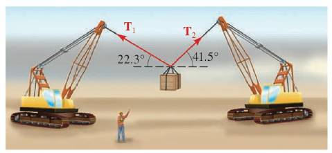 Chapter 9.1, Problem 74E, Equilibrium of Tensions The cranes in the figure are lifting an object that weighs 18,278lb Find the 