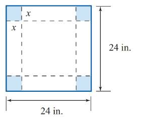 Chapter 8.2, Problem 16E, From a 24-inch-square piece of cardboard, square corners are to be cut out as shown in Figure 8.36, 