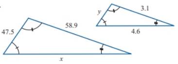 Chapter 8.4, Problem 4E, In Exercises 1-4, the given triangles are similar. Find the lengths of the missing sides. 
