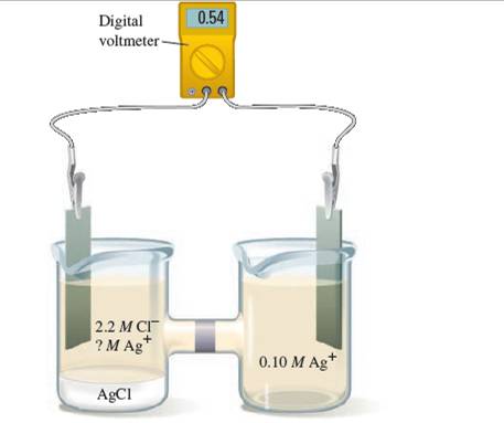 Chapter 11, Problem 64E, A silver concentration cell is set up at 25°C as shownbelow: The AgCl(s) is in excess in the left 