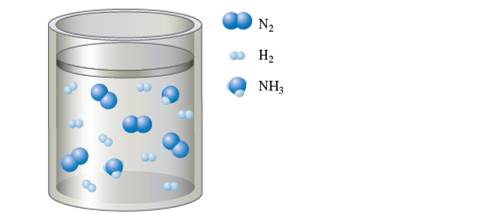 Chapter 6, Problem 102CP, A mixture of N2,H2andNH3 is at equilibrium accordingto the equation N2(g)+3H2(g)2NH3(g) asdepicted , example  1