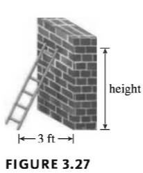 Chapter 3.1, Problem 5SBE, Height from Slope and Horizontal Distance The base of a ladder is 3 horizontal feet from the wall 