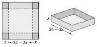 Chapter 1.4, Problem 57E, Maximum Volume An open box of maximum volume is made from a square piece of material 24 centimeters 