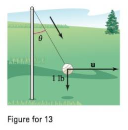Chapter 11, Problem 13PS, Tetherball A tetherball weighing 1 pound is pulled outward from the pole by a horizontal force u 