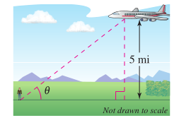 Chapter 2.6, Problem 42E, Angle of Elevation An airplane flies at an altitude of 5 miles toward a point directly over an 