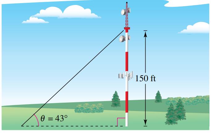 Chapter 1.3, Problem 67E, Guy Wire A guy wire runs from the ground to a cell tower. The wire is attached to the cell tower 150 