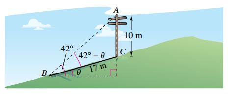 Chapter 3.1, Problem 49E, Angle of Elevation A 10 -meter utility pole casts 17 -meter shadow directly down a slope when the 